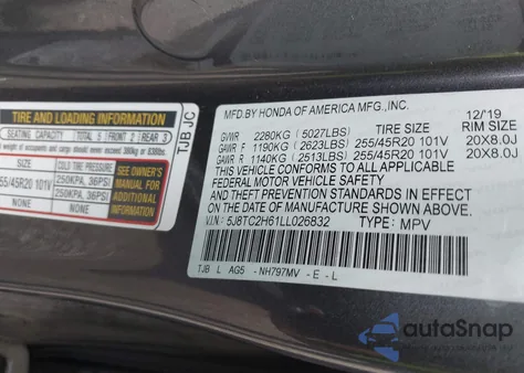2020 Acura Rdx A-Spec Package из США, поврежденный, VIN 5J8TC2H61LL026832